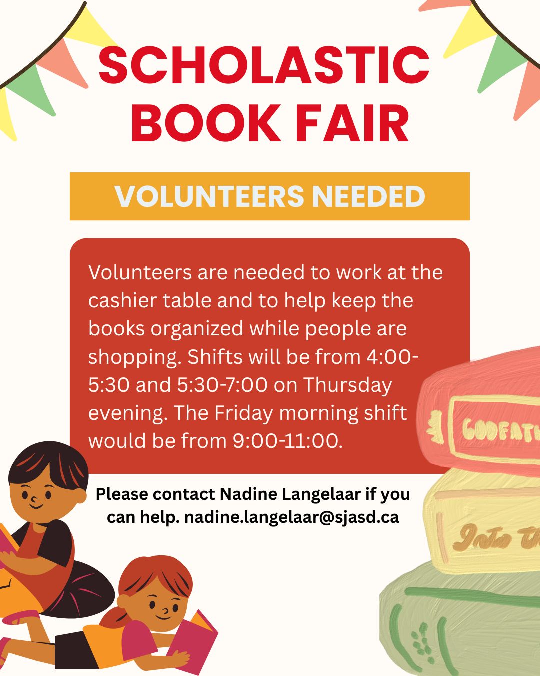 Scholastic Book Fair Volunteeers Needed!