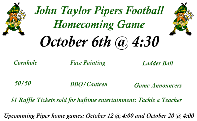 John Taylor Pipers Football Homecoming Game