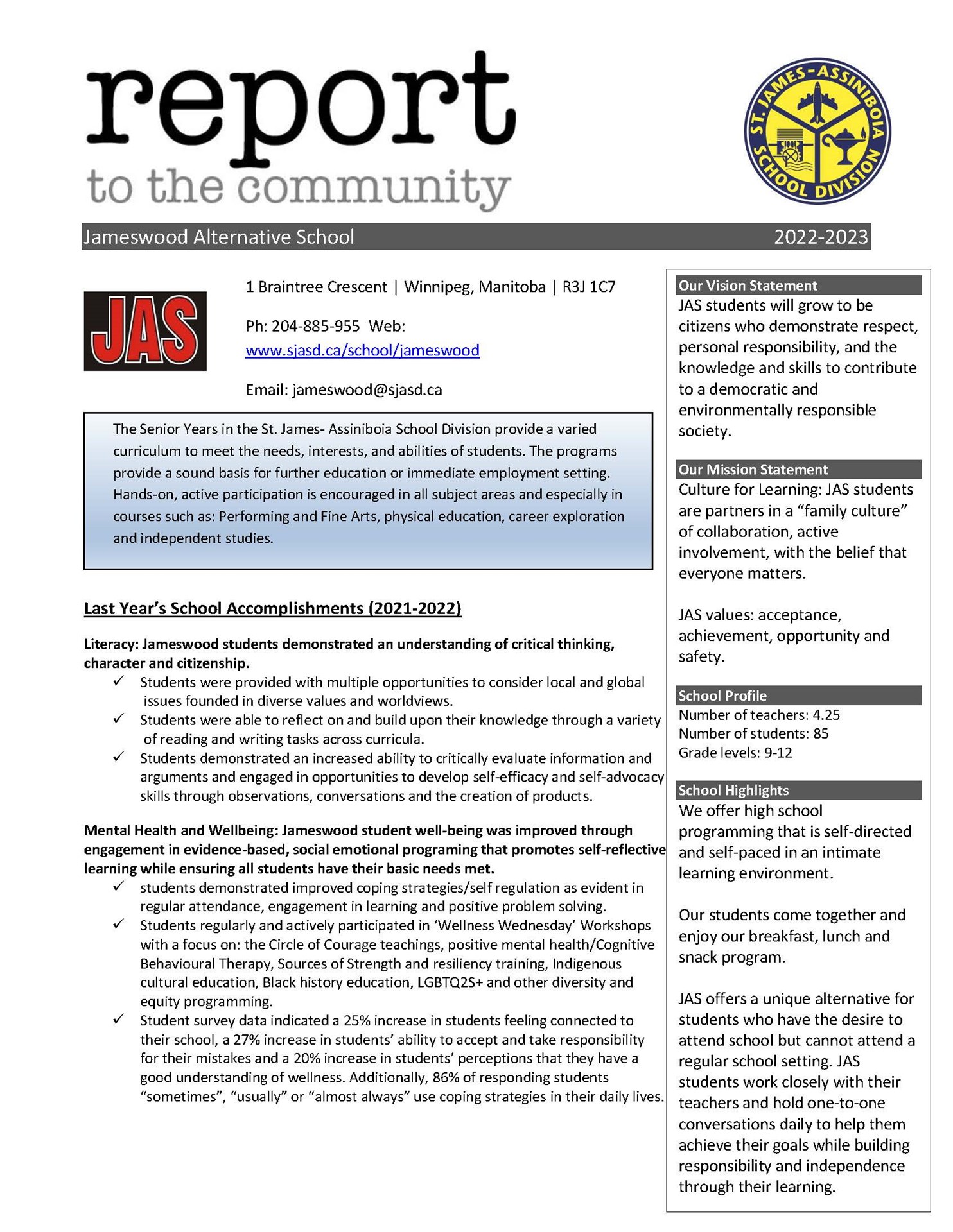 Report to Community - Jameswood Alternative School - 2022-2023_Page_1.jpg