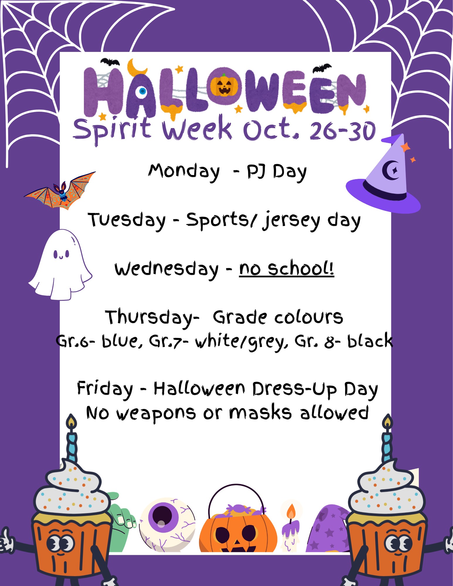 Halloween Spirit Week October 26-30