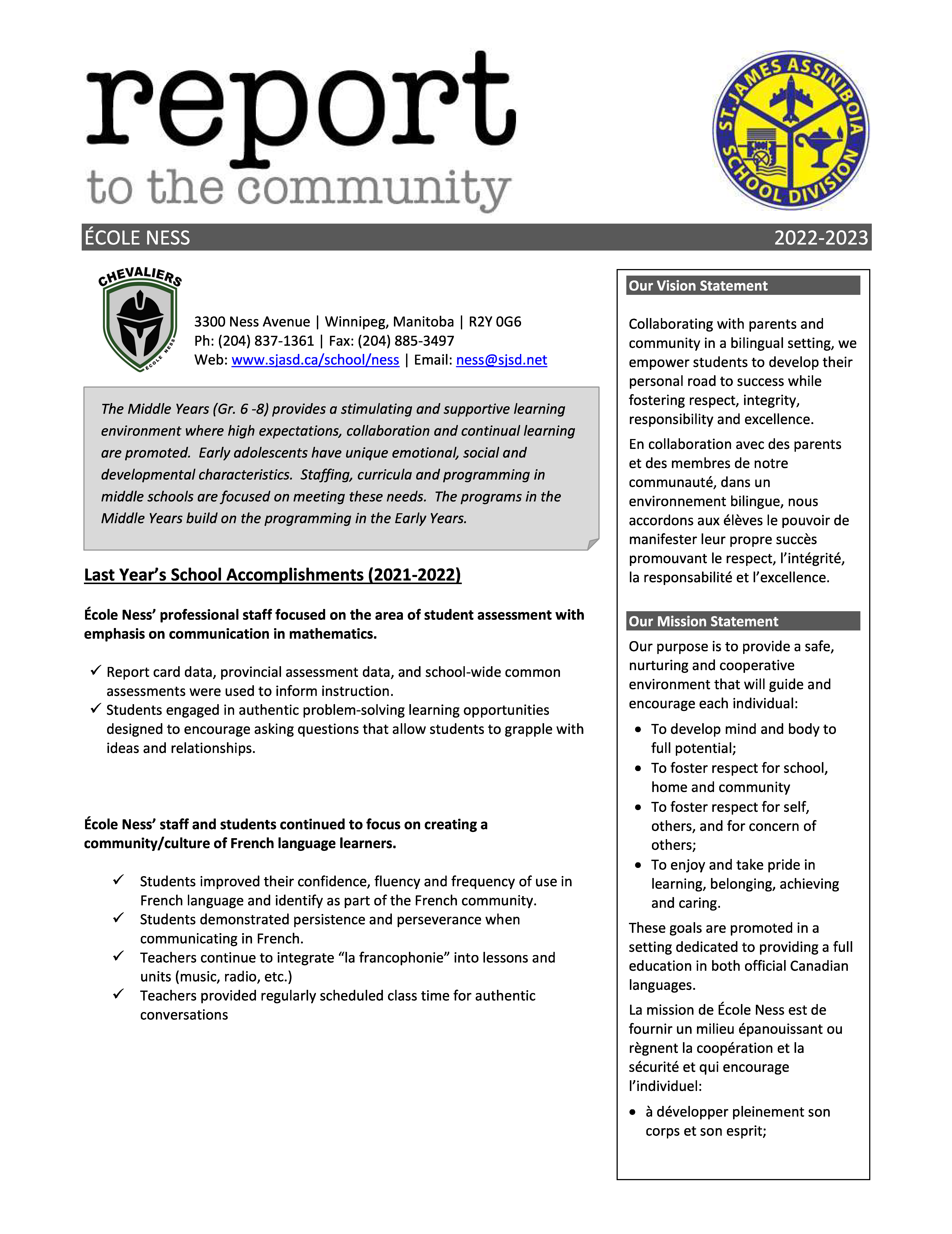 Report to the Community - École Ness